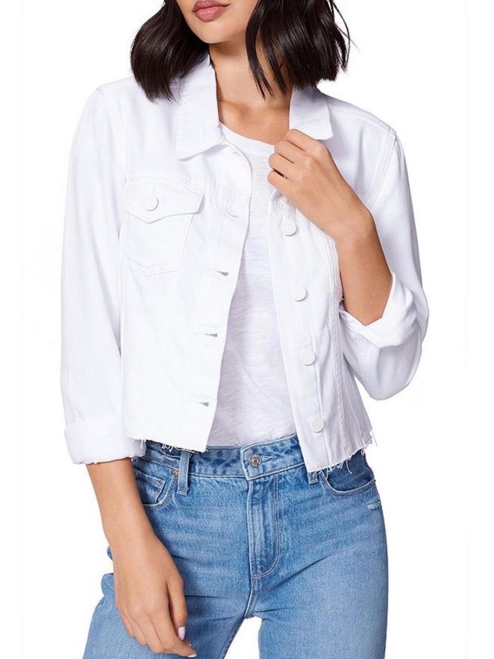 Charlie Paige White Frayed Distressed Denim Jacket